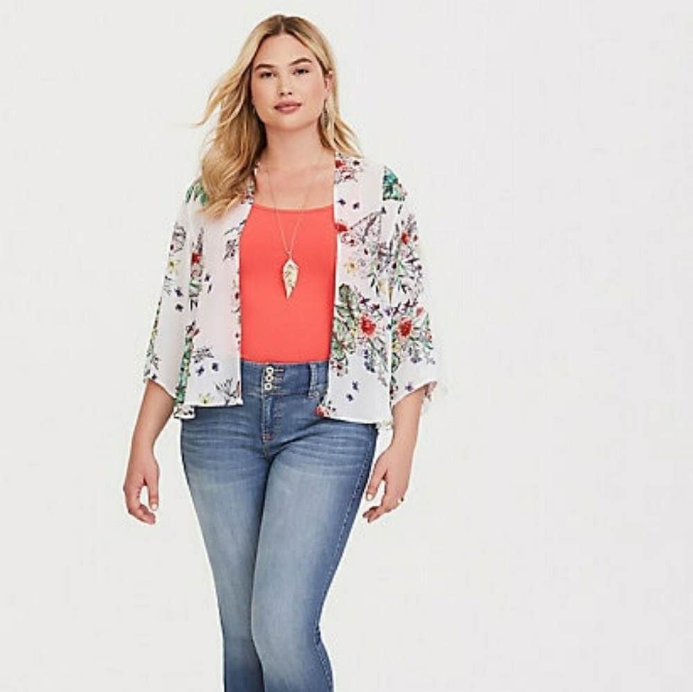 Torrid ivory floral chiffon kimono